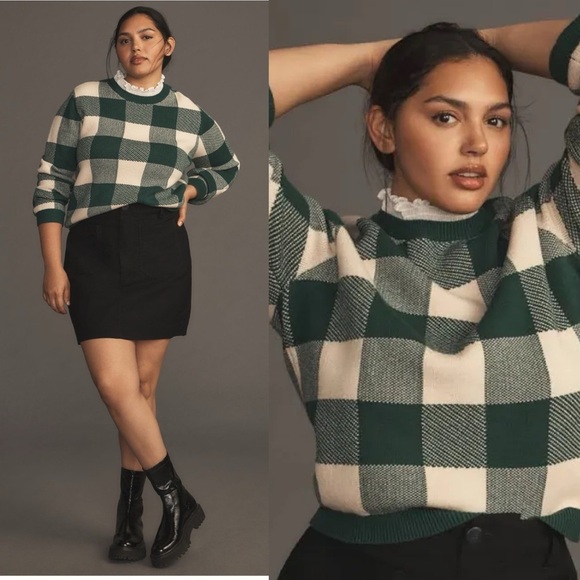 Anthropologie Plaid Ruffle Collar Pullover Sweater - Picture 1 of 6